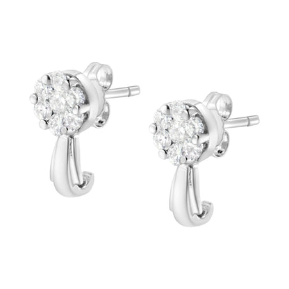 Aretes colgantes con forma de flor de diamantes de 3/4 ct en oro de 14 quilates (color HI, claridad I1-I2)