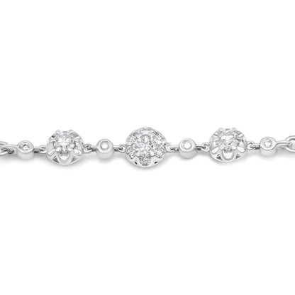 10K White Gold 0.41 Cttw Round Prong and Bezel Set Cluster Diamond Alternate Pattern Bolo Bracelet (I-J Color, I1-I2 Clarity) - Adjustable 4" to 10"