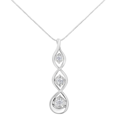 10K White Gold 1/4 cttw 3-Stone Diamond Drop Twisted Pendant Necklace (I-J, I2-I3)