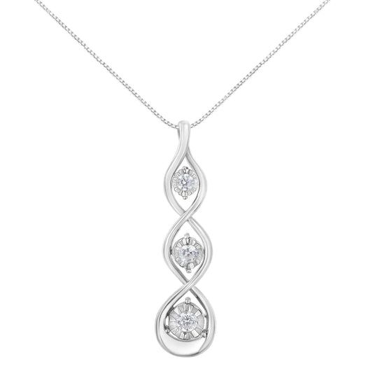 10K White Gold 1/4 cttw 3-Stone Diamond Drop Twisted Pendant Necklace (I-J, I2-I3)