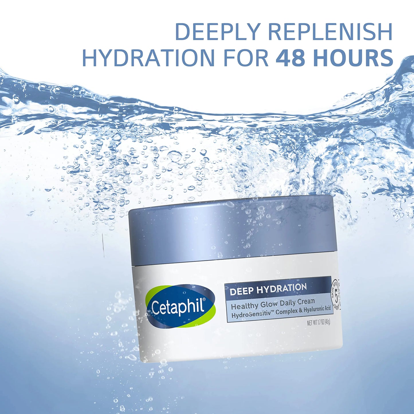 Cetaphil Deep Hydration Healthy Glow igapäevane näokreem, 1,7 untsi, 48 tundi kuivale nahale mõeldud näoniisutaja tundlikule nahale, hüaluroonhappe, E-vitamiini ja B5-vitamiiniga lõhnatu 1,7 untsi (1 tk) 