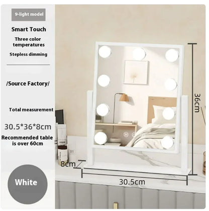 Vanity Mirror with Lights, Hollywood Vanity Makeup Mirror with 9 Dimmable LED Bulbs, 3 Color Lighting Modes, Detachable 10X Magnification, 360°Rotation,White