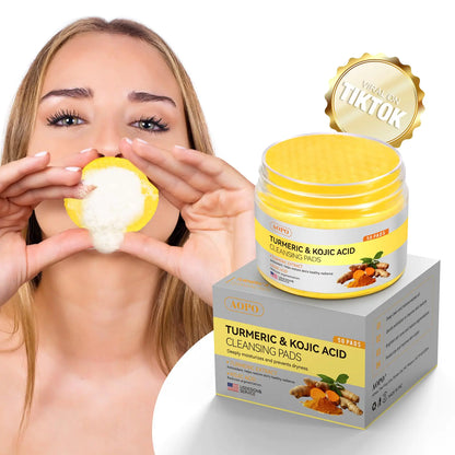 Kojic Acid and Turmeric Cleansing Pads, 50 Pcs, for Face Cleansing and Exfoliation