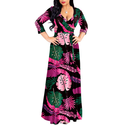 FANDEE Plus Size Maxi-kjole for kvinner Uformell sommersolkjole V-hals 3/4-ermet Liten 2-svart og rosarød