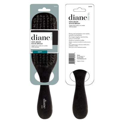 Diane Boar Bristle Brush for Men and Women - Fine to Medium Hair Styling, Wave Styles, Smoothing, Soft Scalp, Club Handle