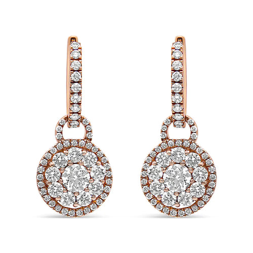 18K Rose Gold 1 1/2 Cttw Round Shaped Diamond Composite Drop and Dangle Leverback Earrings (F-G Color, VS1-VS2 Clarity)