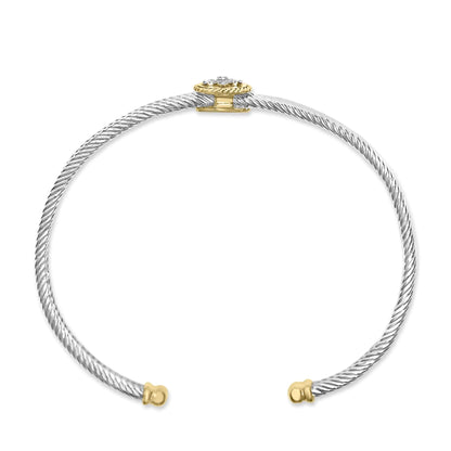 18K Yellow Gold Plated .925 Sterling Silver Diamond Accent  and Fleur Di Lis Medallion Bangle Bracelet (I-J Color, SI1-SI2 Clarity) - 7.25 Inches