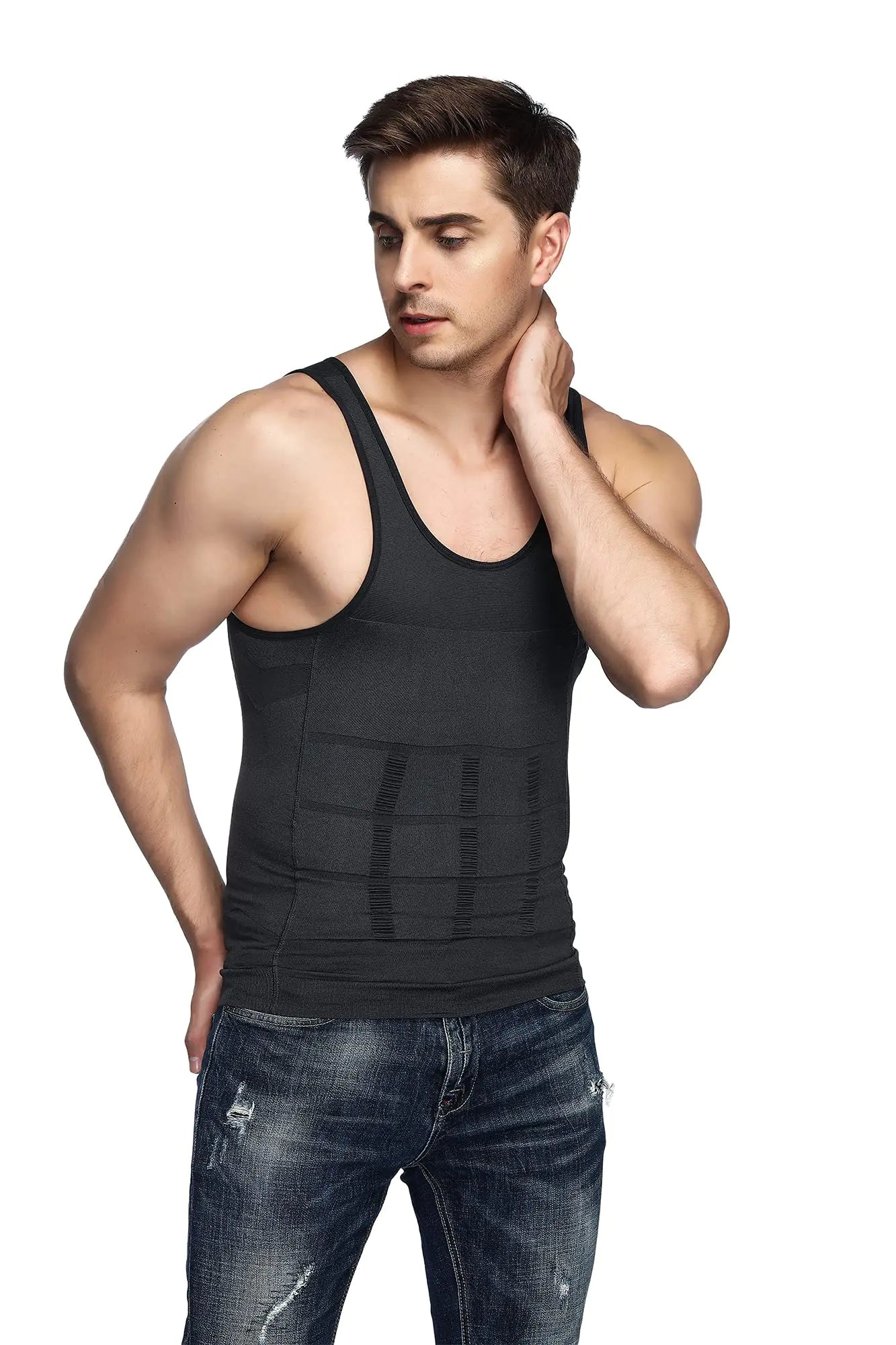 Odoland Mens 3 Pack Body Shaper Slimming Tummy Vest Thermal Compression Shirt Tank Top Shapewear 3X-Large Grey/Black/White