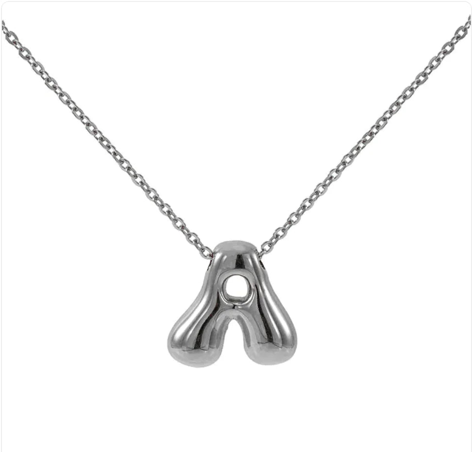 Women's Glossy Bubble Letter Pendant Necklace