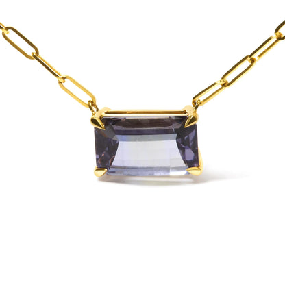 14K Yellow Gold Natural 2 7/8 Cttw Pixel Cut Emerald Bicolor Tanzanite Pendant Necklace with Paperclip Chain - 18 Inches