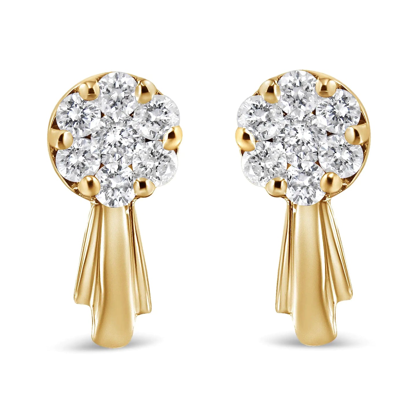 Aretes colgantes con forma de flor de diamantes de 3/4 ct en oro de 14 quilates (color HI, claridad I1-I2)