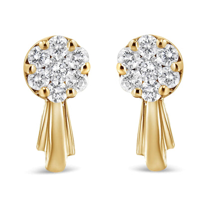 Aretes colgantes con forma de flor de diamantes de 3/4 ct en oro de 14 quilates (color HI, claridad I1-I2)