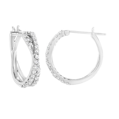 .925 Sterling Silver 3/4 cttw Lab Grown Diamond Cross Hoop Earring (F-G Color, VS2-SI1 Clarity)