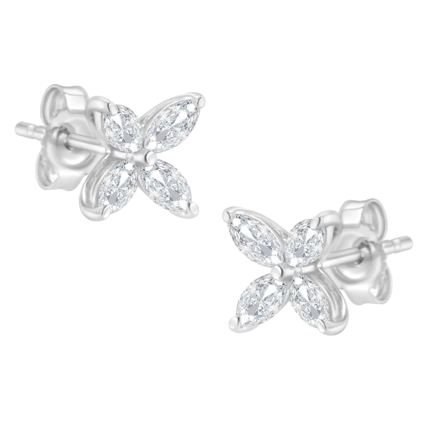 14K White Gold 3/4 Cttw Marquise Diamond 8 Stone Floral Leaf Stud Earrings (H-I Color, SI1-SI2 Clarity)