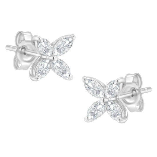 14K hvitt gull 3/4 Cttw Marquise Diamond 8 Stone Floral Leaf Stud øredobber (HI Color, SI1-SI2 Clarity)