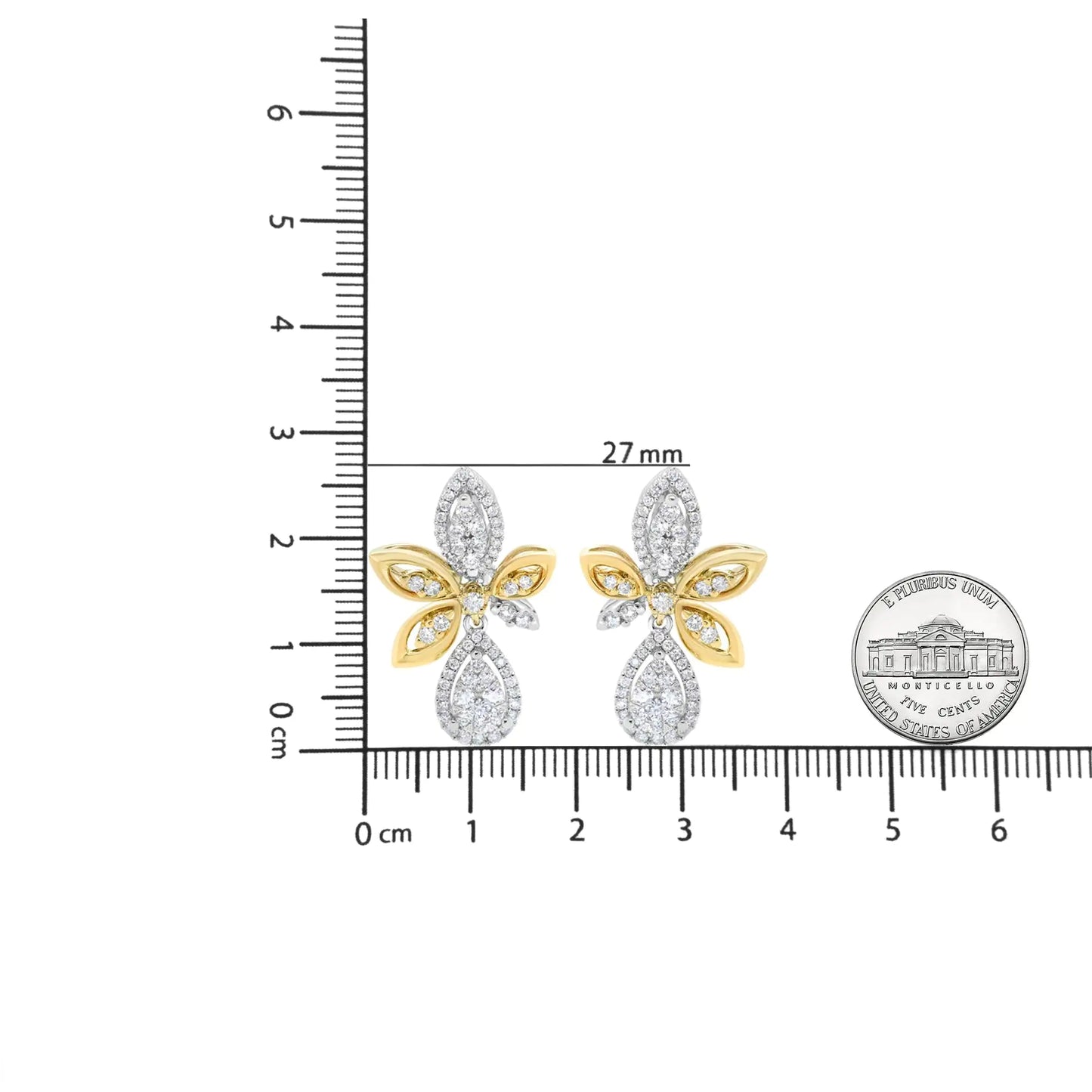 14K hvitt og gult gull 1,00 Cttw rundt Pave-sett diamantdråpe- og marquise-form drop-dangle øredobber (HI-farge, SI1-SI2-klarhet)