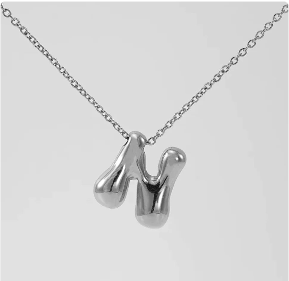 Women's Glossy Bubble Letter Pendant Necklace