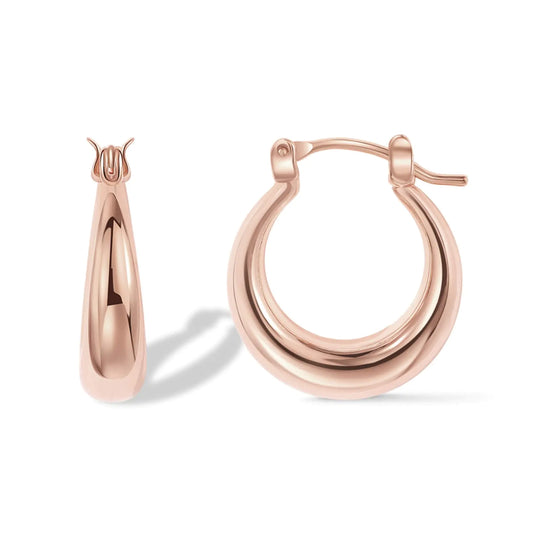 PAVOI 14K Gold Plated Sterling Silver Posts Chunky Hoop Earrings for Women | Thick Lightweight Trendy Gold Hoops Rose Gold 25 Millimeters