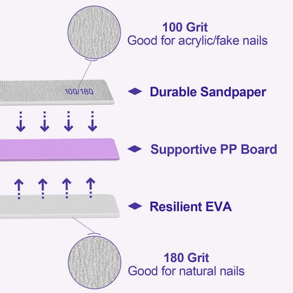 Neglefiler (50 pakke), 100/180 korn Emery Boards Neglefil for naturlige negler og akrylnegler, tosidige Emory Boards limas para unas acrilicas Profesjonell neglefil gjenbrukbar manikyr grå 50 stk 100/180 korn rektangulær