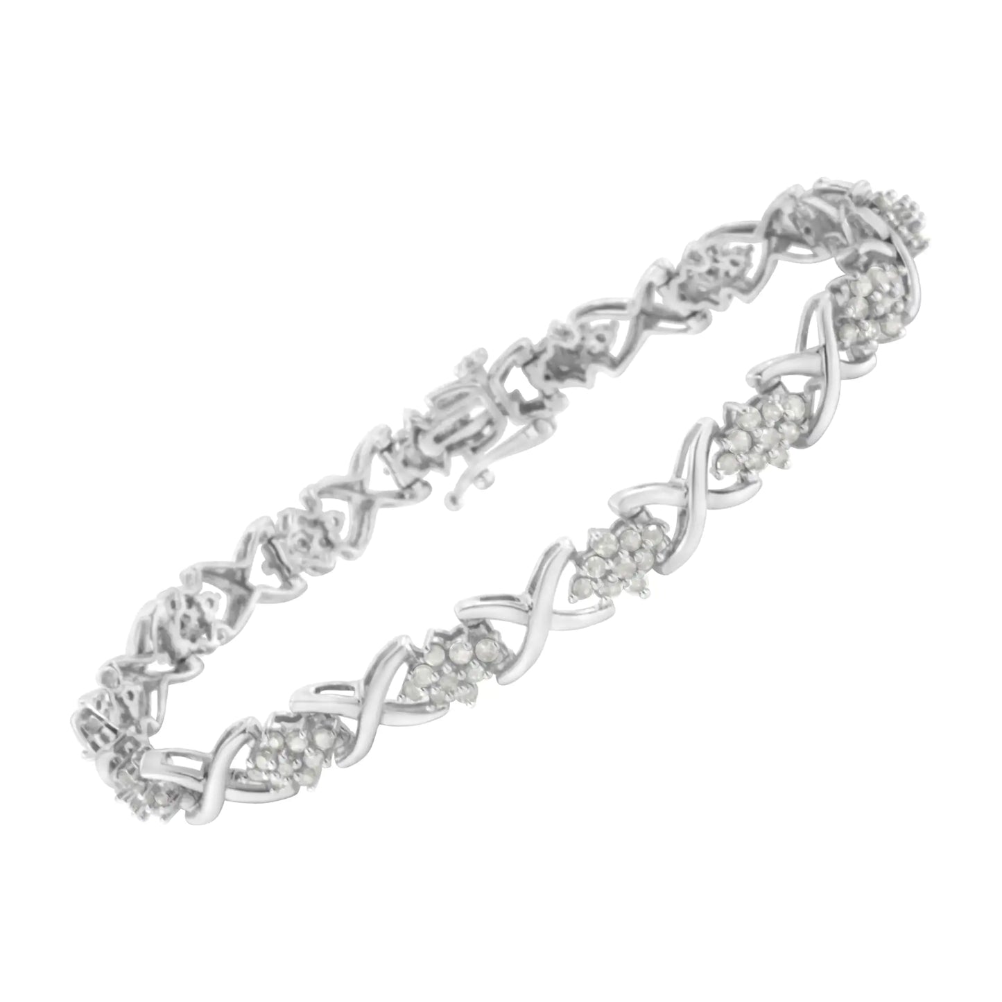 .925 Sterling Silver 2-1/4 Cttw Diamond 7-tolline Cluster X Link käevõru (IJ Color, I3 Clarity)