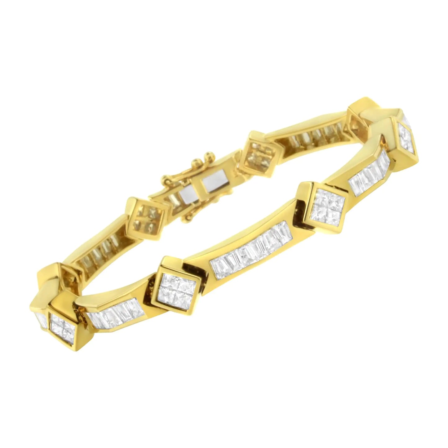 14K gult gull 5-3/8 Cttw Baguette &amp; Princess Cut Diamond 7" geometrisk link tennisarmbånd (HI farge, SI1-SI2 klarhet)