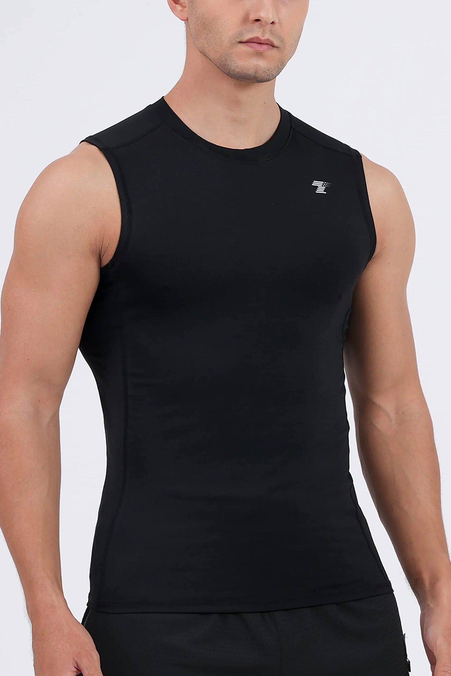 TELALEO - Pack de 5 camisetas de compresión deportivas para hombre, sin mangas, para entrenamiento, capa base deportiva, para correr, baloncesto, negro/blanco (paquete de cinco), talla mediana