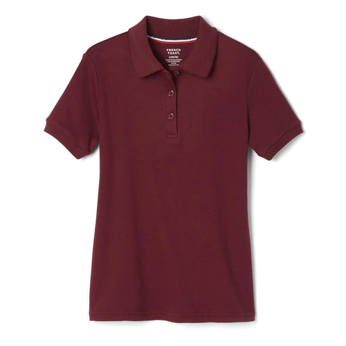 Camisa de uniforme escolar tipo polo de manga corta con cuello pico para niñas French Toast (estándar y tallas grandes), color burdeos, tallas 10-12