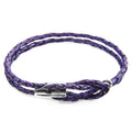 Padstow Silver and Braided Leather Bracelet - Grape Purple