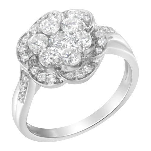 14K hvitt gull blomsterklynge diamantring (1 Cttw, HI Color, SI2-I1 Clarity)