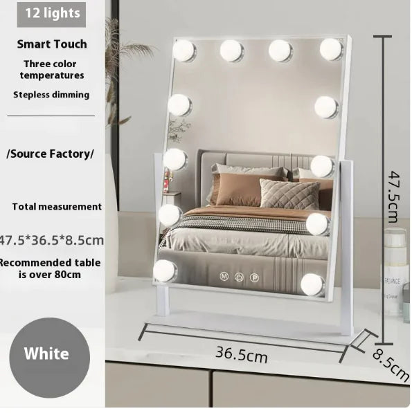 Vanity Mirror with Lights, Hollywood Vanity Makeup Mirror with 9 Dimmable LED Bulbs, 3 Color Lighting Modes, Detachable 10X Magnification, 360°Rotation,White