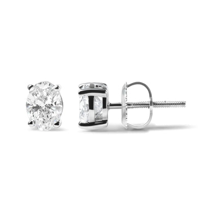 14K hvitt gull stiftsett Lab Grown Oval Diamond Solitaire Stud Øredobber (FG Color, VS1-VS2 Clarity)