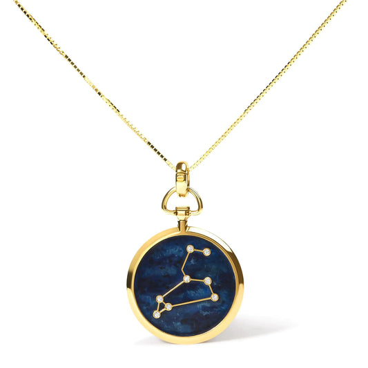 18K Yellow Gold Diamond Leo Constellation with Blue Enamel 18" Inch Pendant Necklace (H-I Color, SI2-I1 Clarity)