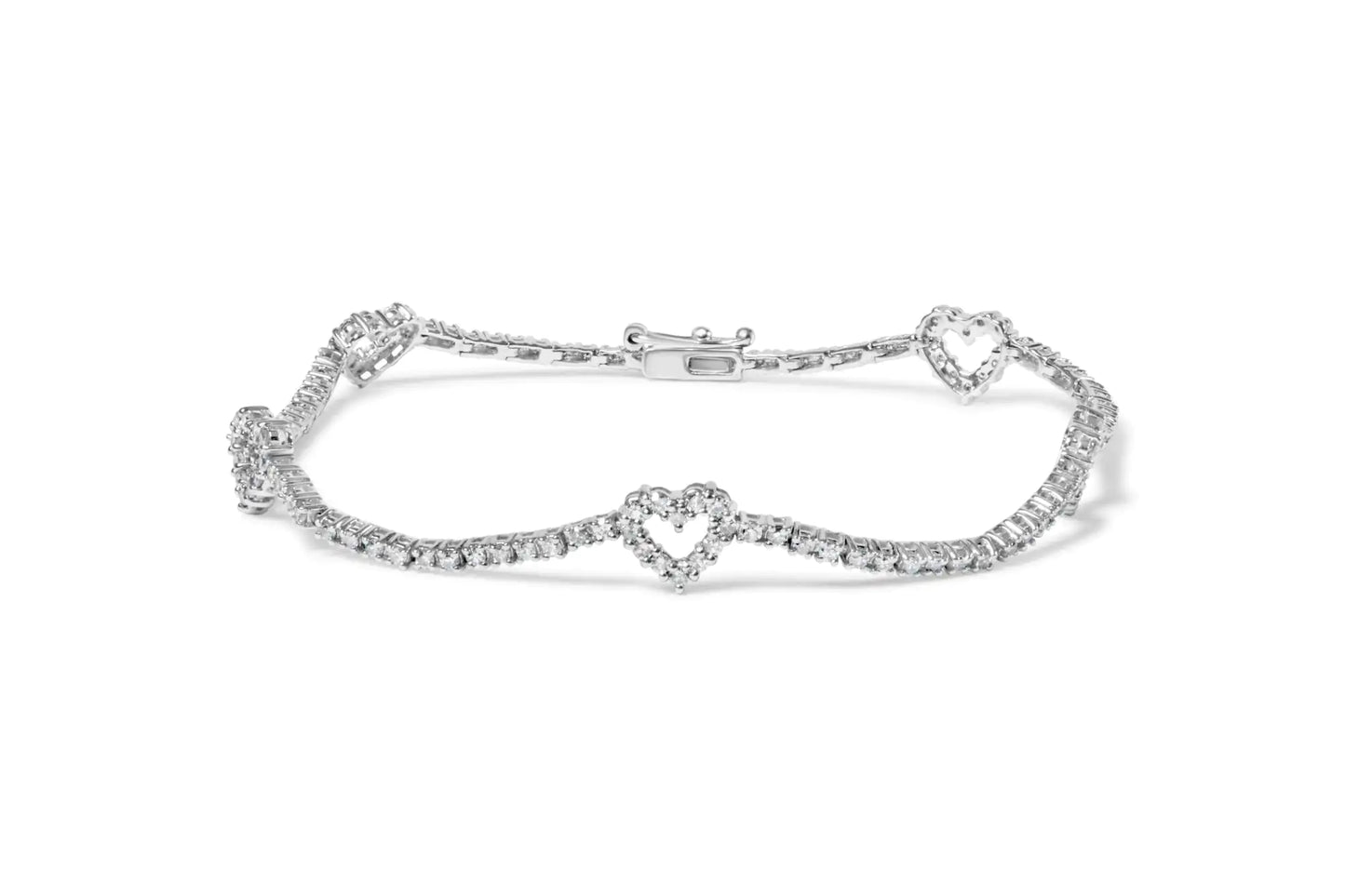 14K hvitt gull 1 1/2 Cttw Diamond Heart Station Strand-armbånd (HI-farge, I1-I2-klarhet) - 7,5 tommer