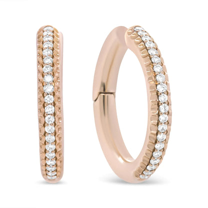 Aros de oro rosa de 18 quilates con diamantes de talla redonda de 1/3 quilates (color FG, claridad VS1-VS2)