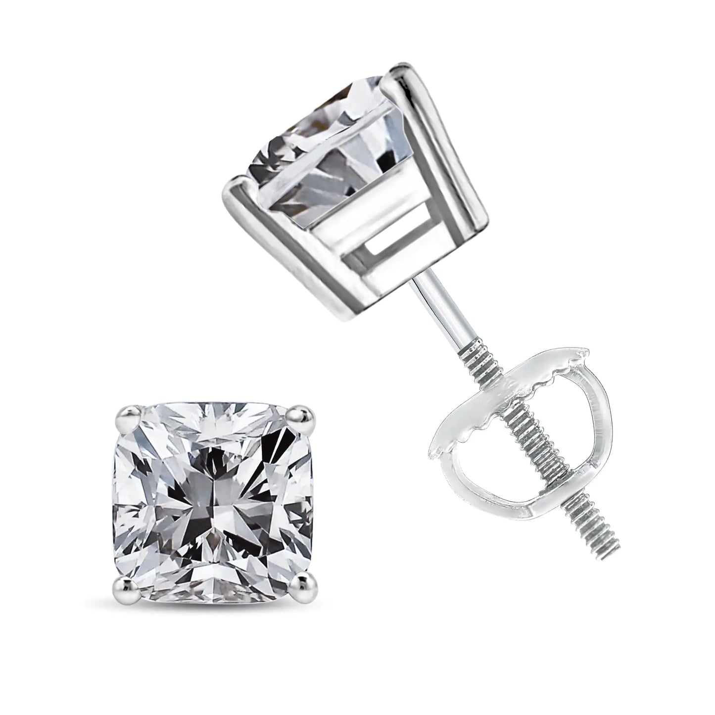 14K White Gold 1 1/2 Cttw Clarity Enhanced Princess Cut Diamond Solitaire Stud Earrings (I-J Color, I1-I2 Clarity)