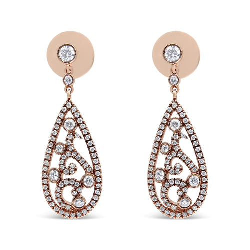 18K Rose Gold 1 1/4 Cttw Diamond Teardrop Shaped Drop and Dangle Screw Back Stud Earring (F-G Color, VS1-VS2 Clarity)