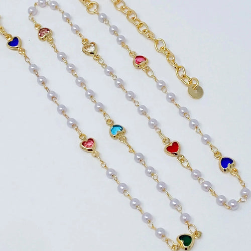 Precious Mini Heart Pearl Chain Necklace - Catch Cards