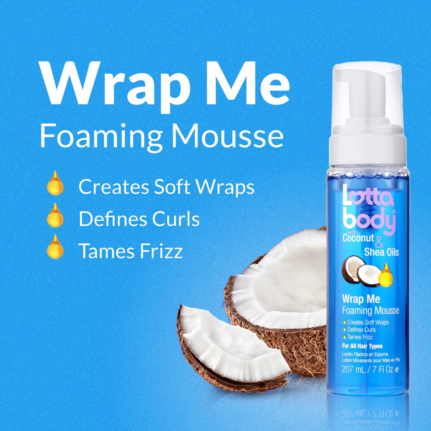 Lottabody Coconut Oil and Shea Wrap Me Foaming Curl Mousse , skaper myke innpakninger, hårmousse for krøllete hår, definerer krøller, Anti frizz, 7 Fl Oz 7 Fl Oz (pakke med 1)