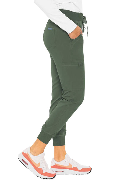 Med Couture Touch Women's Scrub Pant Yoga Jogger with 5 Pockets & Drawstring Waistband - MC7710 Small Tall Olive