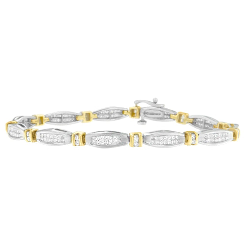 14K Two-Tone Gold Princess and Round Cut Diamond Beaded Bracelet (2.00 cttw, H-I Color, SI2-I1 Clarity)