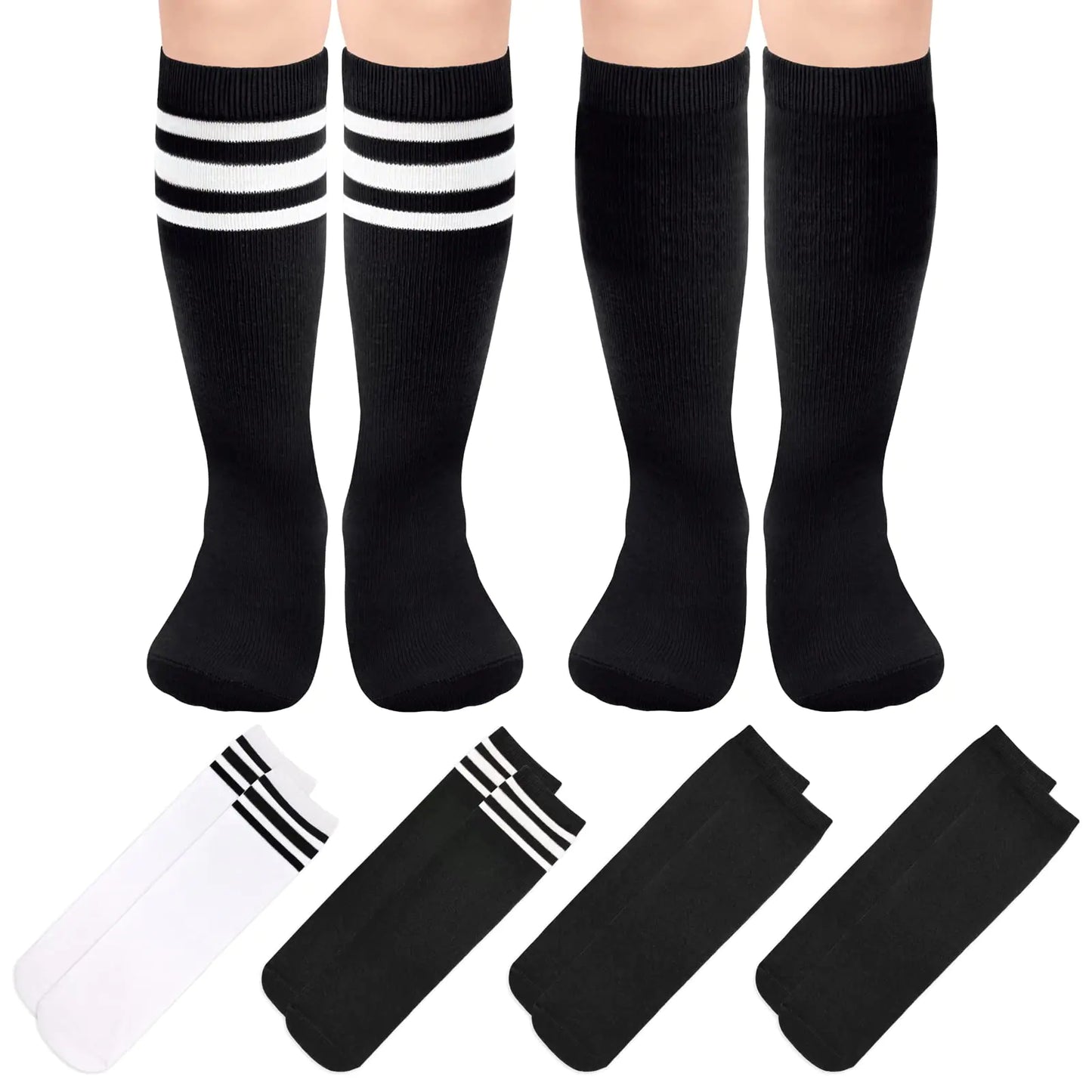 4 pares de calcetines de fútbol para niños, calcetines de fútbol para bebés, calcetines de fútbol para niñas y niños, calcetines hasta la rodilla para niños pequeños, calcetines de tubo para niños pequeños de 3 a 6 años, negro, negro/blanco, blanco/negro