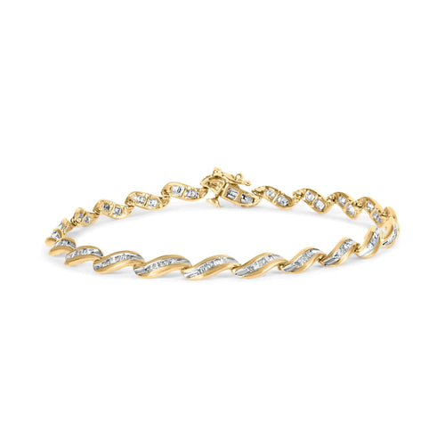 10k Yellow Gold 1.00 Cttw Baguette-Cut Diamond Spiral Link 7.50" Bracelet (I-J Color, I1-I2 Clarity)