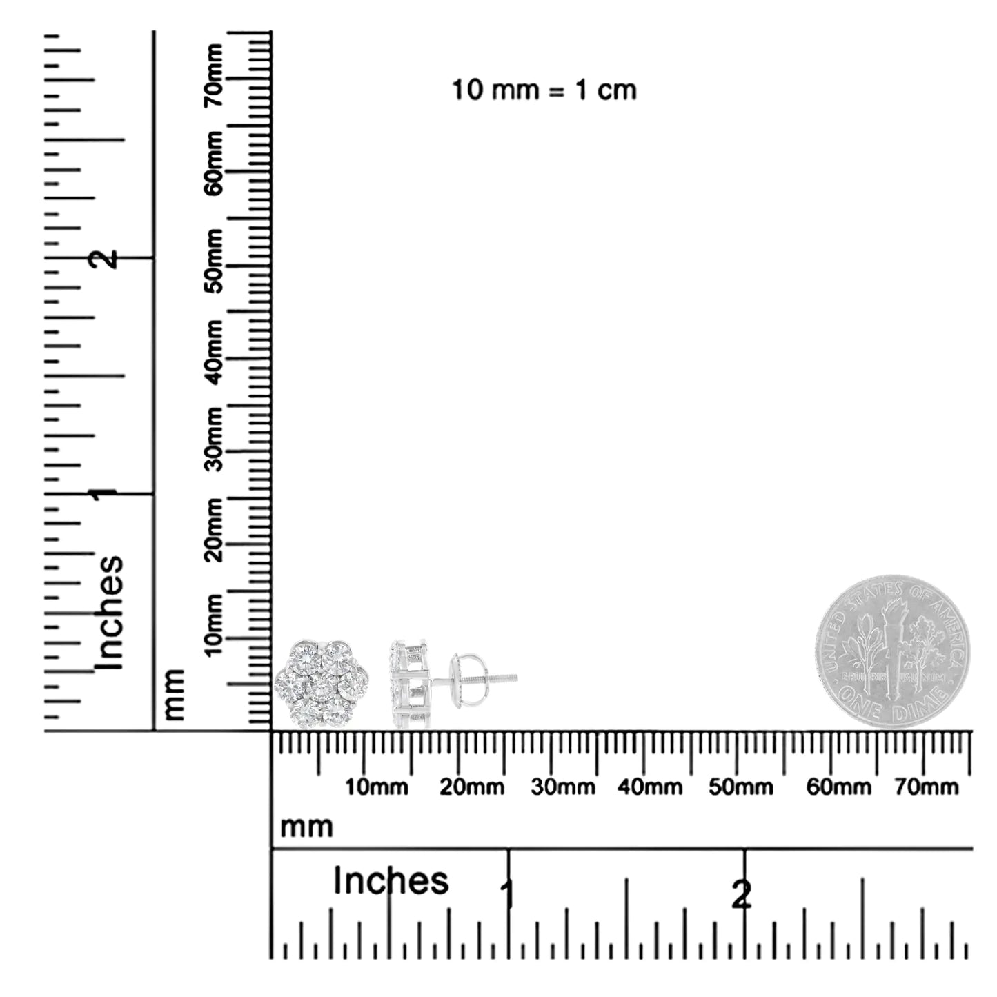 14K hvitt gull 2.0 Cttw runde briljantskårede blomsterklase øredobber med skrurygg (HI-farge, SI2-I1-klarhet)