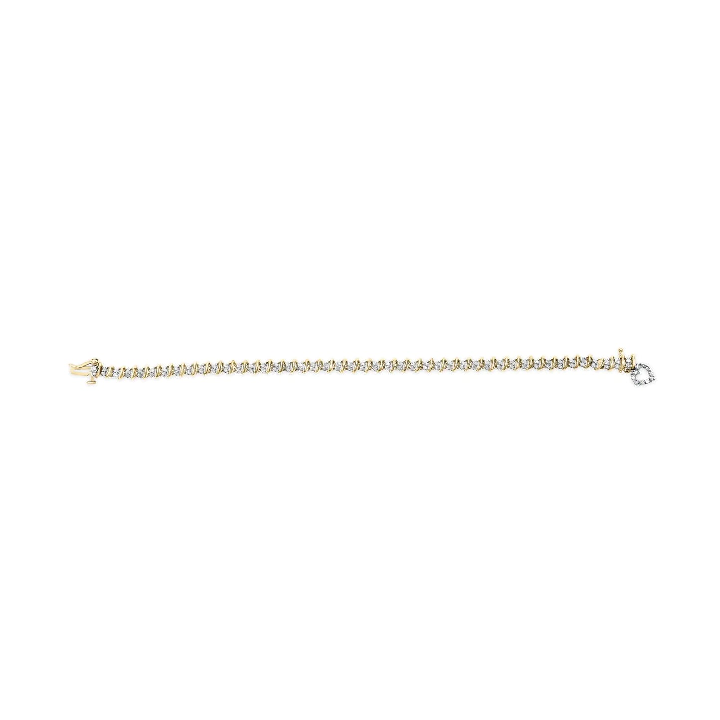 10K Yellow Gold 1.00 Cttw Diamond Spiral Link 7" Bracelet with Heart Charm (H-I Color, I3 Clarity)