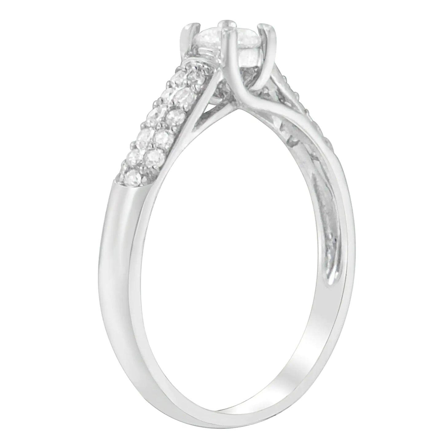 Anillo de oro blanco de 14 quilates con diamantes de talla redonda (0,37 cts, color HI, claridad SI2-I1)