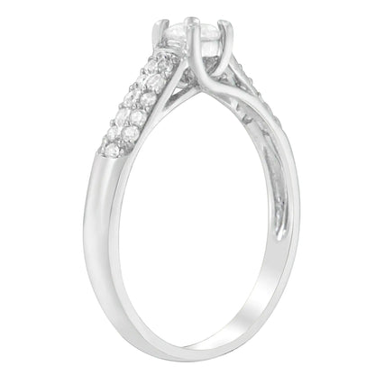 14K hvitt gull rundkuttet diamantring (0,37 cttw, HI Color, SI2-I1 Clarity)