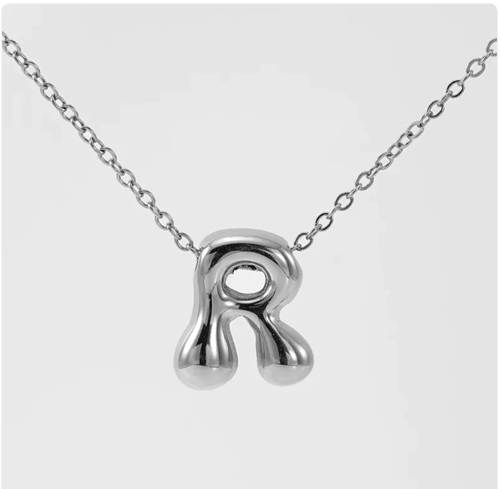 Women's Glossy Bubble Letter Pendant Necklace