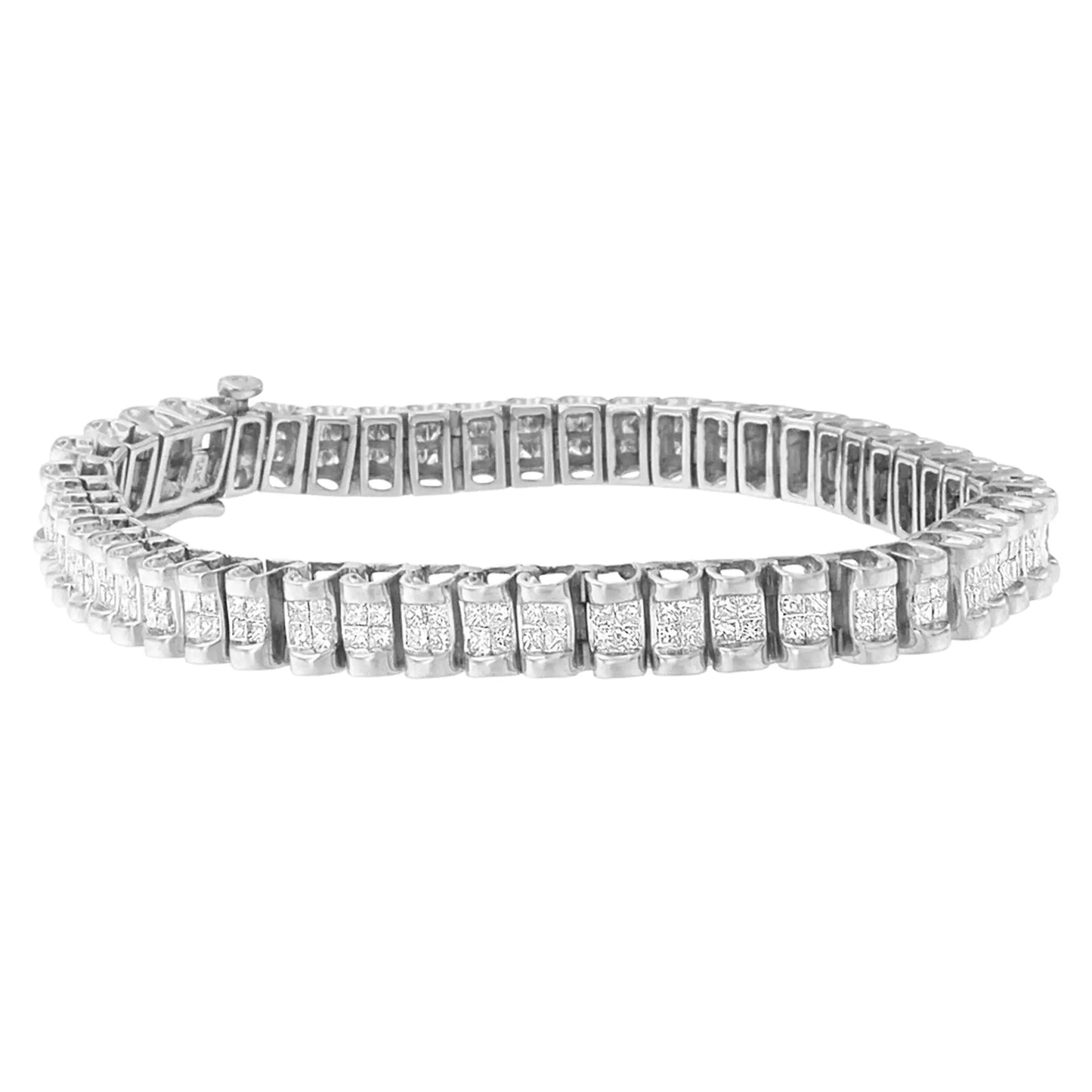 14K White Gold 3.0 Cttw Princess Cut Quad Invisible Set Tennis Bracelet (H-I Color, SI2-I1 Clarity) - 7”