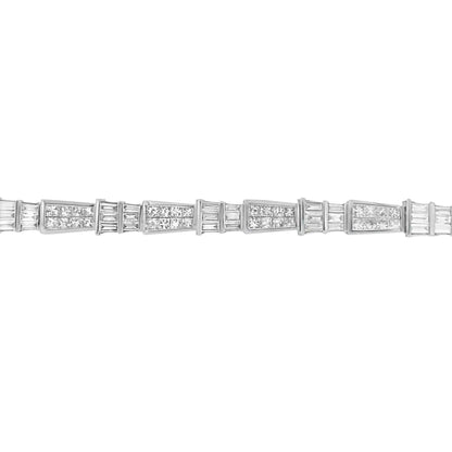 14K hvitt gull prinsesse og baguette-kuttet diamant geo-link armbånd (8,35 cttw, GH farge, VS1-VS2 klarhet)