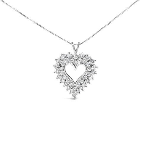 925 Sterling Silver 4.0 Cttw Diamond Two Row Open Heart 18" Pendant Necklace (I-J Color, I2-I3 Clarity)